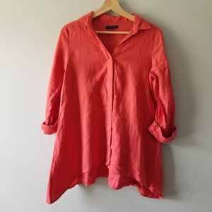 For Cynthia Linen Lagenlook Button Down Shirt Small